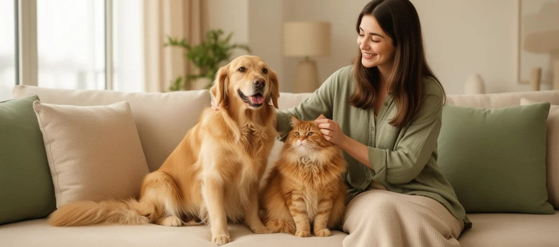 Un chien et un chat installés ensemble à la maison